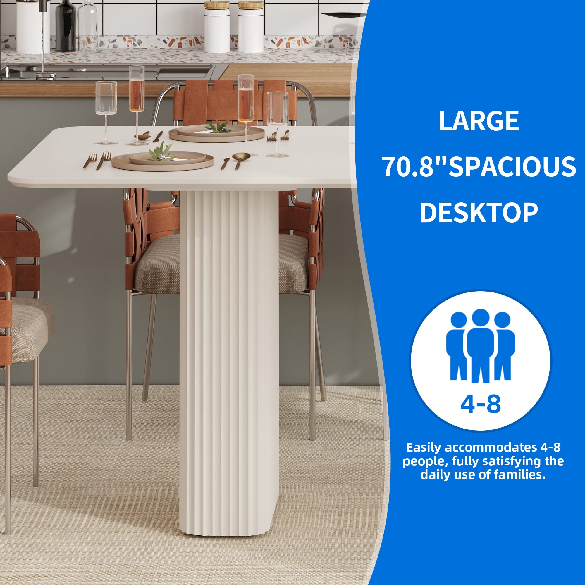 Dextrus 70.8" Modern Dining Table with Curved Wave Legs, Cream White Rectangular Kitchen Table for 6-8 Person, Dining Room Table for Gathering, Kitchen, Dining Living Room