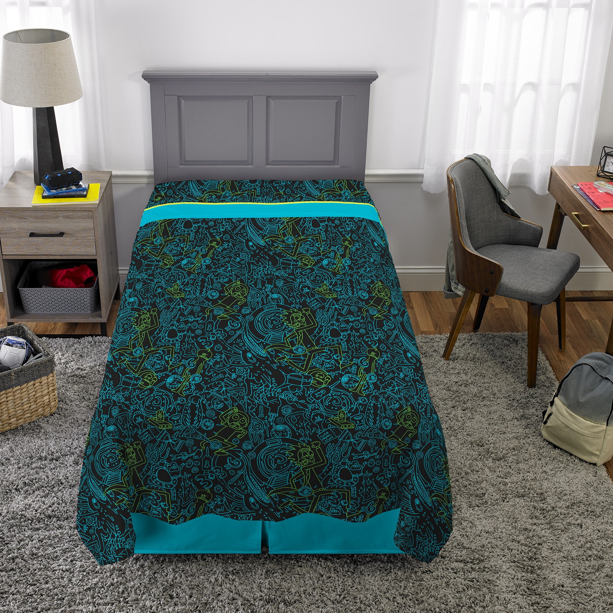 Adult Swim Rick & Morty Bed in a Bag, Bedding Bundle Set, Microfiber, Green Portal, 4-Piece TWIN