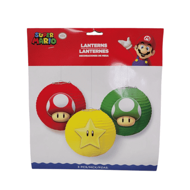 Super Mario Birthday Hanging Lanterns Pack of 3 With Red, Yellow, and Green Lanterns