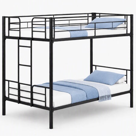 edx Twin Over Twin Metal Bunk Bed with Stairs & Safety Guardrails, Heavy-Duty Steel Frame, No Box Spring Needed, Space-Saving Bunk Beds, Black