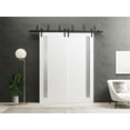 thumbnail image 3 of Solid French Double Doors 64 x 96 inches | Sete 6933 Matte Black with Frosted Glass | Wood Solid Panel Frame Trims | Closet Bedroom Sturdy Doors, 3 of 6