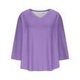 thumbnail image 4 of Horkkom 3/4 Length Sleeve Womens Tops Plus Size V Neck Solid Color Tops Fall Casual Tunic Tops Blue 2XL, 4 of 8