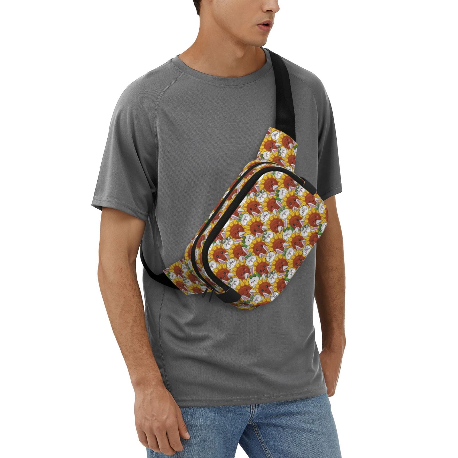 Picia Cartoon Sunflowers Print Square Double-Layer Waist Bag Mini Adjustable Waist Belt Bag Exercise Running Travel Hiking