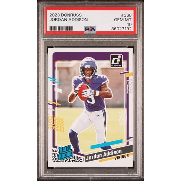 Graded 2023 Panini Donruss Jordan Addison #368 Rookie RC Football Card PSA 10 Gem Mint