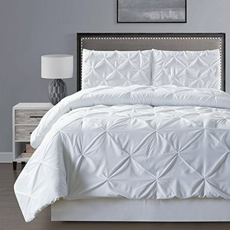 Grand Linen 3 - Piece Solid White Pinch Pleat Duvet Cover Set King Size ...