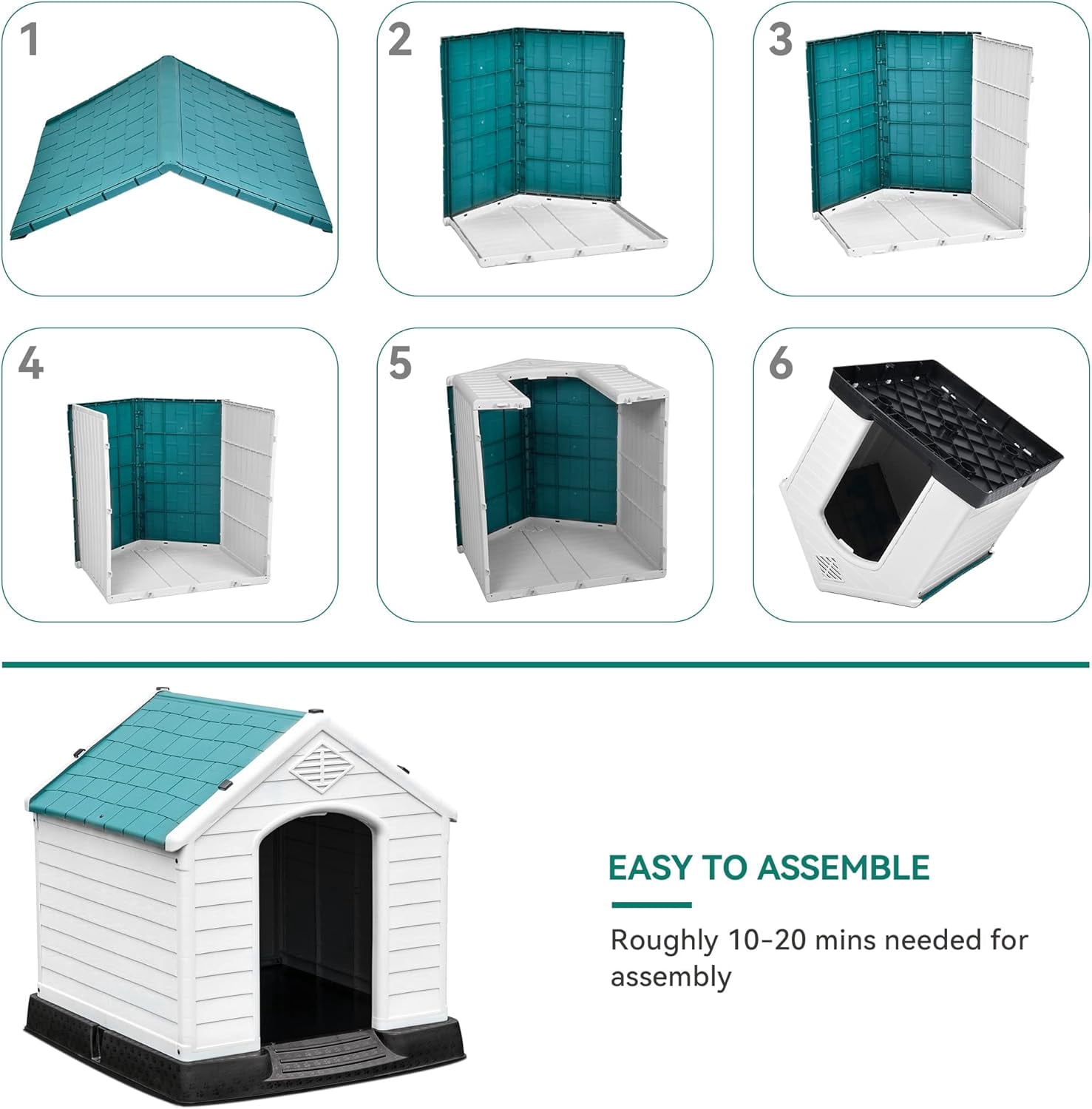 28.5'' Plastic Dog House Outdoor Indoor Doghouse Puppy Shelter Water Resistant Easy Assembly Sturdy Dog Kennel with Air Vents and Elevated Floor (28.5''L*26''W*28''H, Blue)