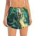 thumbnail image 2 of Disketp Turquoise Golden Swirl Women's Shorts Workout Shorts for Athletic Gym Running Shorts with Phone Pockets-Medium, 2 of 7