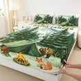 thumbnail image 4 of Castle Fairy Camping Scene Graphic Bed Sheets 4pcs for Teens, "Happy Camping" Art King Sheets for Bedroom, Green Brown, 4 of 6