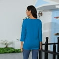 thumbnail image 5 of DENGDENG Casual Tops for Women 3/4 Sleeves Summer V-Neck T Shirts Spring Elbow Sleeve Shirts Dressy Three Quarter Length Tunics Loose Solid Color Blouses Blue M, 5 of 6