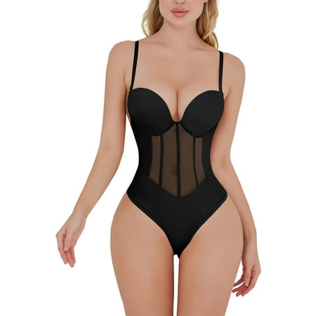 

Bodysuit Spaghetti Strap Shapewear Slimming Backless Body Shaper Deep V Neck Shaper