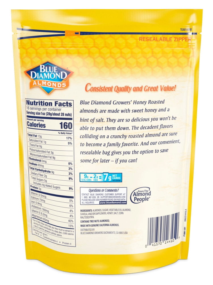 Blue Diamond Honey Roasted Almonds 16 oz - 5 Pack