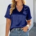thumbnail image 2 of Xijirk Women's V-Neck Satin Blouse Short Sleeve Ruffle Shirt with Pleated Front Casual Top for Everyday Wear,S, 2 of 8