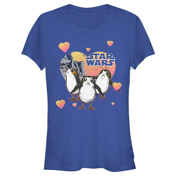 Junior's Star Wars: The Last Jedi Valentine's Day Porg Hearts Sketch Graphic Tee Royal Blue X Large