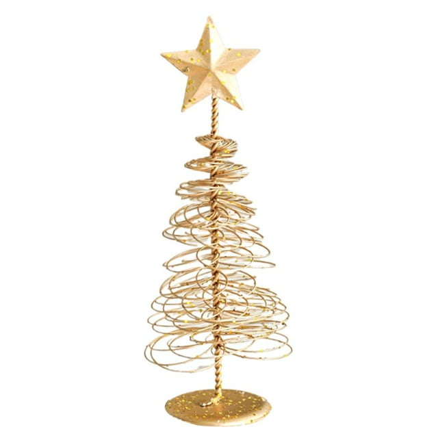 Gold Spirals Christmas Tree Statue Decor 7.88 Inch Mini Tabletop Trees with Star Topper for Holiday Desktop Statues with Metal Stand for Holiday Home & Office Festive Xmas Bedroom Decor