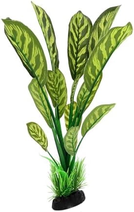 Silk Aquarium Plants, 12 Inch Artificial Silk Plants Decorations for Fish Tank,Aquarium Décor Plastic Plants (Green with Stripes, 2 Pack)