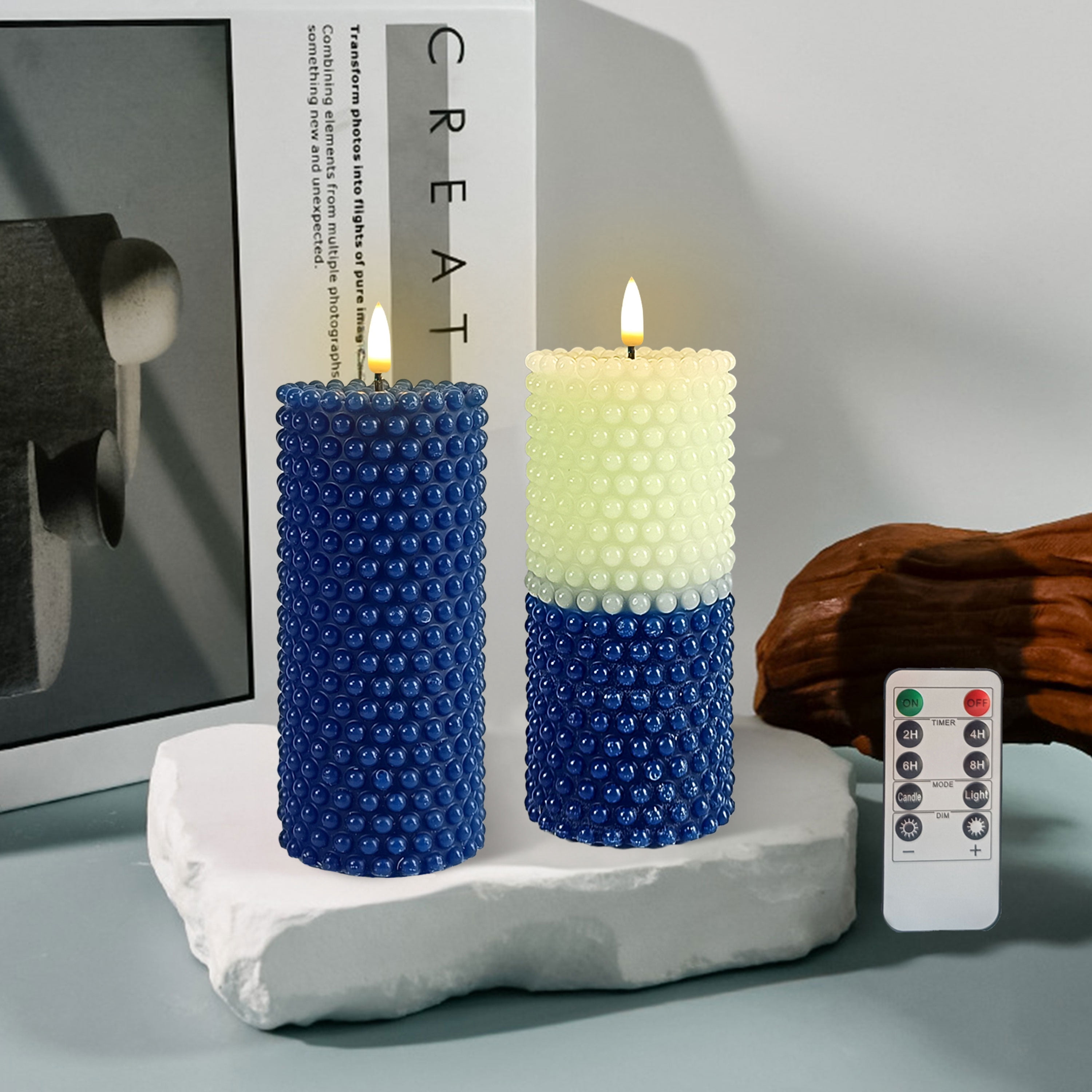 3D-Wick Pillar Candles Flickering Flameless Candles, Real Wax LED Candles with Remote and Timer, Battery Operated Pillar Candles for Room Elegant Decor Home Wedding Decoration