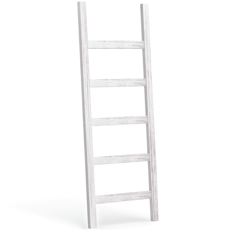 Ballucci 3-Tier Storage Ladder Shelf Bookcase, Wood Leaning Ladder Bookshelf, White