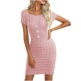 thumbnail image 2 of Robes d'Été Grande Taille pour Femmes Printemps 2024/ Col Rond Simple Boutonnage Manches Courtes Taille Robe Tricotée Économisez jusqu'à 65 %!, 2 of 8