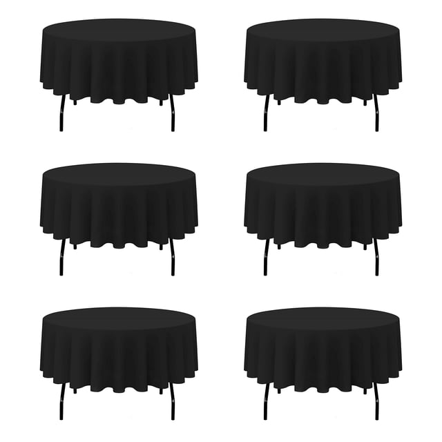Mantel redondo BRILLMAX de poliéster negro, 178 cm, paquete de 6