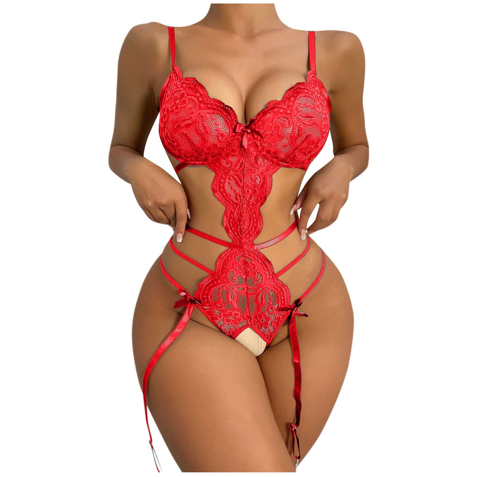 Women's Sexy Lace Red Underwear Lucky Red Temptation Mesh Hollow