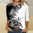 thumbnail image 4 of Womens Fashion Three Quarter Sleeve Retro Round Neck Easter Printed Loose Tops Blouse, 4 of 4