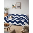 thumbnail image 6 of Navy Blue Moire Couch Cover for 2 Cushion Couch, Water Ripple Stripe Farmhouse Washable Love Seat Sofa Covers Slipcover, Throw Sofa Covers for Pets, Furniture Protector 71"x102", 6 of 9