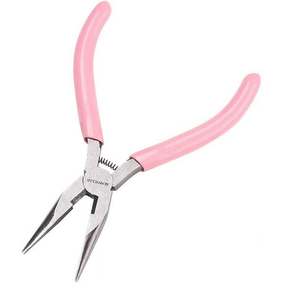 Long Chain Nose Pliers Mini Precision Non-Serrated Jaw Pliers for DIY Jewelry Making Pink