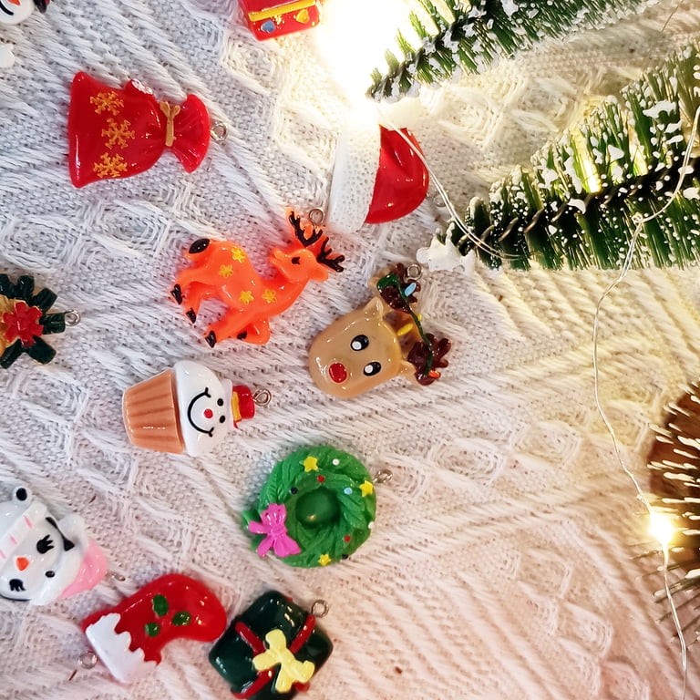 30Pcs Mini Rustic Santa Claus Christmas Tree Ornaments, Resin Xmas Party Decorations, Multicolor