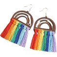 thumbnail image 1 of Pendientes colgantes con borlas de madera de arcoíris coloridos, pendientes bohemios tejidos a mano, tejido exagerado hecho a mano, pendientes colgantes con borlas étnicas para mujeres y adolesce, 1 of 2