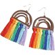 thumbnail image 1 of Pendientes colgantes con borlas de madera de arcoíris coloridos, pendientes bohemios tejidos a mano, tejido exagerado hecho a mano, pendientes colgantes con borlas étnicas para mujeres y adolesce, 1 of 2
