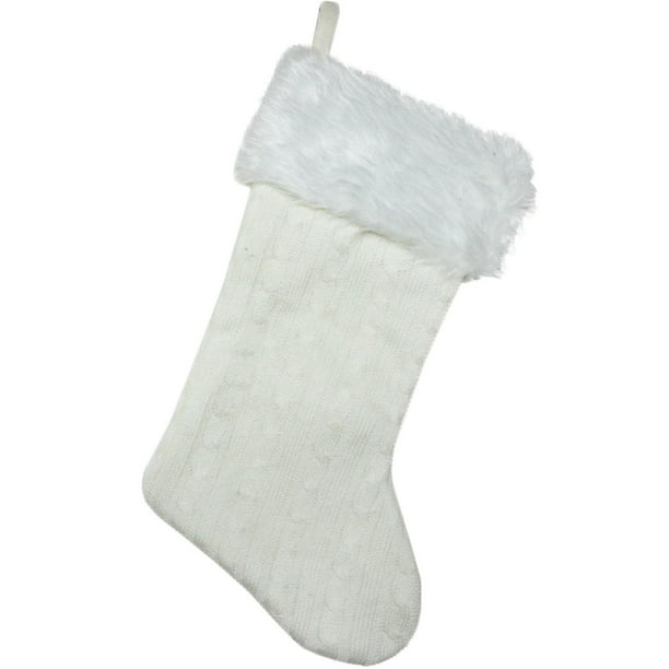 15 75 Cream White Cable Knit And White Faux Fur Cuff Decorative Christmas Stocking Walmart Com Walmart Com