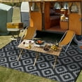 thumbnail image 5 of GlowSol 9'x18' Outdoor Plastic Straw Rug Waterproof Large Floor Mat Outside Area Rugs Carpet Reversible Mats for Camping RV Camper Patios Clearance, Black Gray, 5 of 6