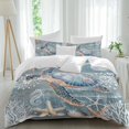 thumbnail image 2 of Blue Turtle Coastal Bedding 3 Piece Duvet Cover Set Full Size, Summer Beach Nautical Starfish Coral Soft Microfiber Comforter Cover with Zipper Closure & Pillowcases, FadeResistant Quilt Cover, 2 of 9