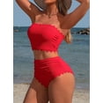 thumbnail image 5 of Sociala Strapless High Waisted Bikini Sets for Women Tummy Control Scallop Ribbed Bandeau Swimsuit Lace up Bathing Suits, 5 of 11
