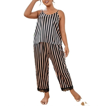 

Striped Cami Pant Sets Sleeveless Multicolor Plus Pajama Sets (Women s)