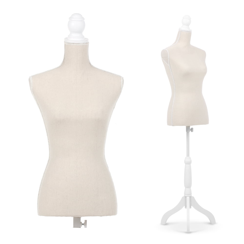 iKayaa Female Mannequin Torso Dress Form with Wood Tripod Stand Pinnable Size 34 26 35 