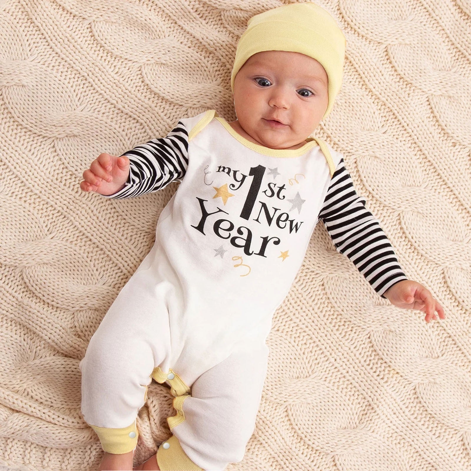 My First New Year Clothes Baby Boy Girl New Year Outfits Stripes Letter