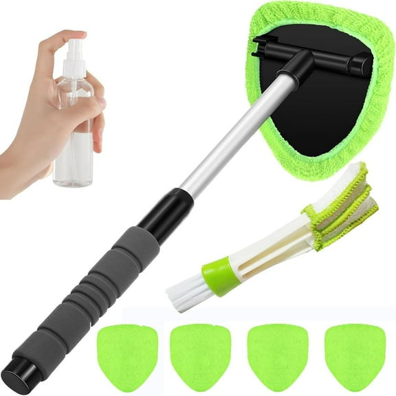 Tourgoing Windshield Cleaning Tool, Tourgoing/Retentioni Windshield Cleaning Tool, Microfiber Car Window Cleaner with 4 Reusable and Washable Microfiber Pads and Extendable Handle (Green)