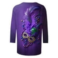 thumbnail image 5 of REORIAFEE Mardi Gras Tee Shirts for Plus Women Mask Prints 3/4 Sleeve Shirts Crewneck Carnival Fancy Tees Theme Party Fashions Tops Loose Blouse Blue XXXXXL, 5 of 5