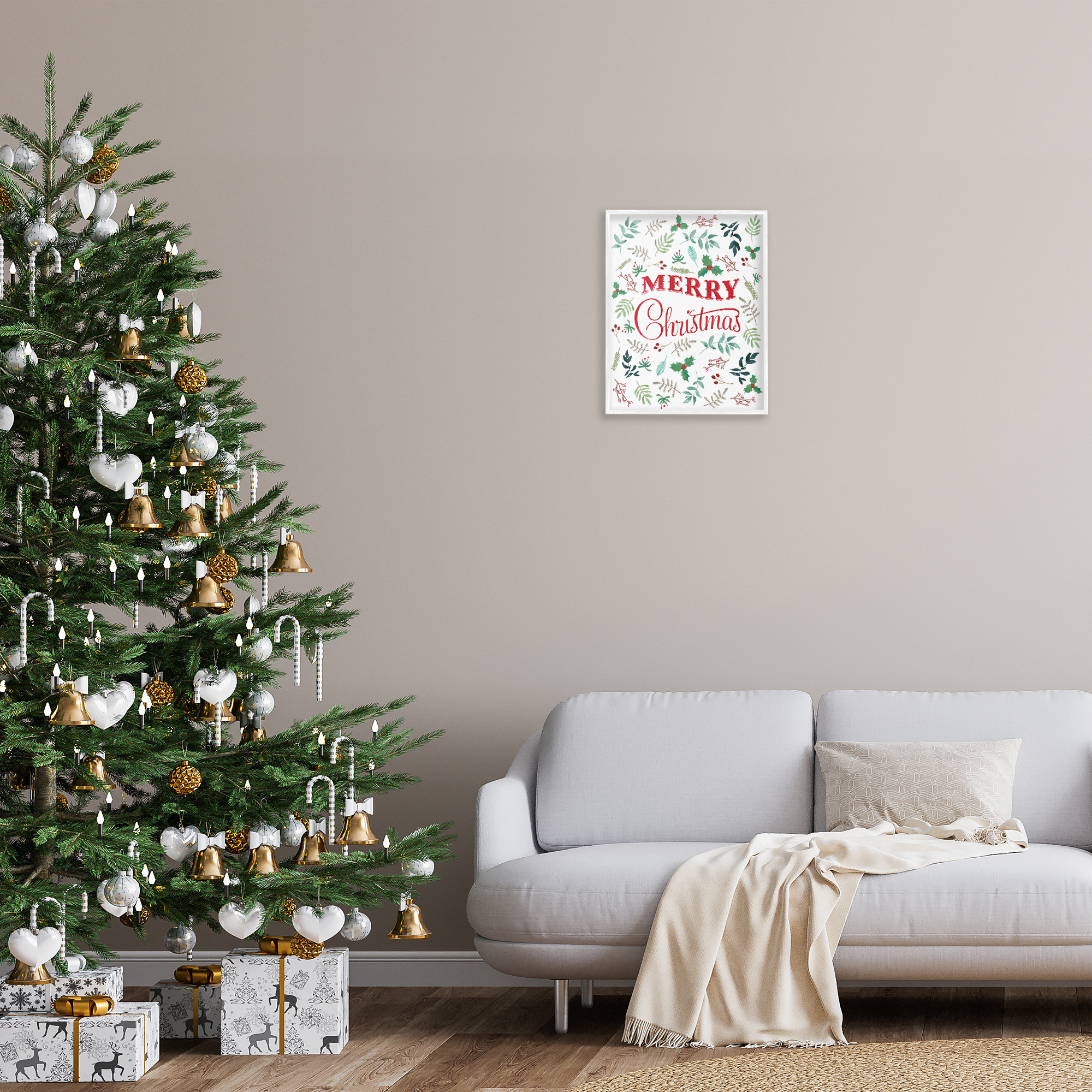 Stupell Industries Christmas Botanicals Pattern Holiday Painting White Framed Art Prints Wall Art, 16 x 20