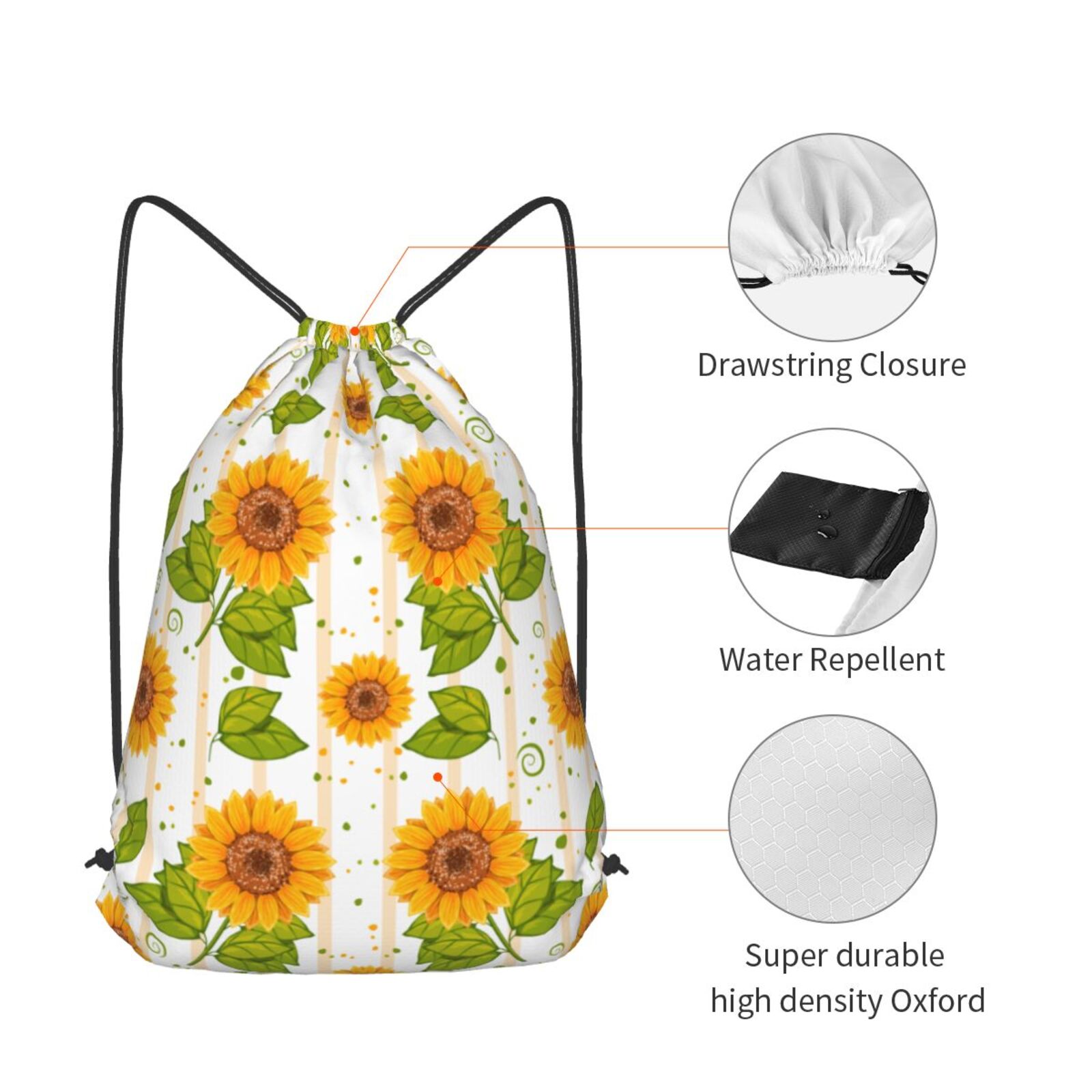 XMXT Unisex Drawstring Backpack for Women Men, Sunflower Decor