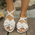 thumbnail image 2 of Women's Flat Sandals Cute Bowtie Elastic Strap Open Toe Comfortable Vacation Spring Summer Sandals Beige, 2 of 8