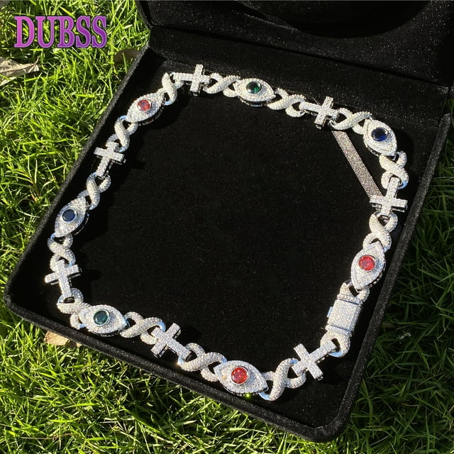 DUBSS Iced Out Eye Cross Infinity Necklace for Men Micro Pave Prong Setting Real Gold Plated Hip Hop Jewelry