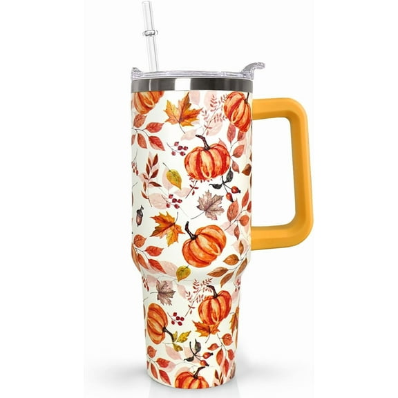 40 oz Fall Pumpkin Tumbler Insulated Stainless Tumbler, Autumn Travel Coffee Cup Water Bottle, Fall Stuff Decor Accessories