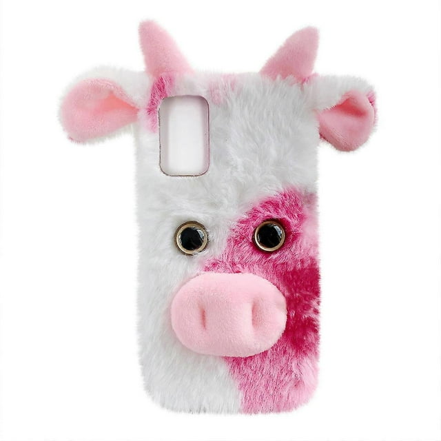 Fluffy Cow Phone Shell Lovely Plush Phone Cover Compatible with S21 Ultra 5G