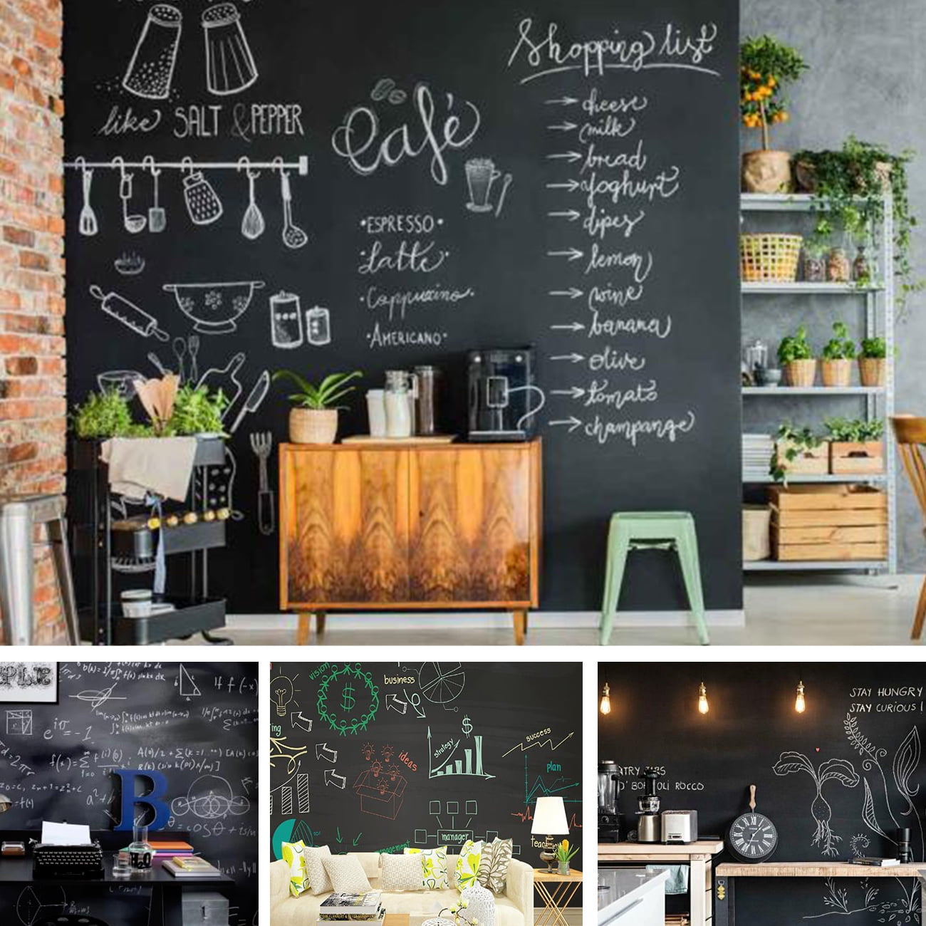 Chalkboard Wallpaper for Walls Ababoorty 15.7"X78.8" Matte Black