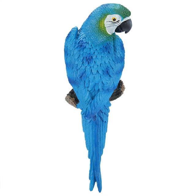 DEWIN Toy Parrot Model,Bird Model Parrot Toy Resin Lifelike Bird Ornament Figurine Parrot Model Toy Garden Sculpture Wall Decor (Blue Left)