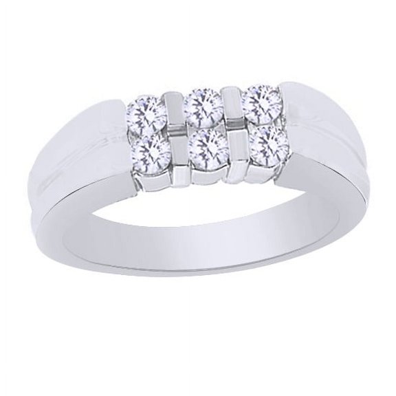 AFFY White Cubic Zirconia Wedding Band Ring For Men's In 14k White Gold Over Sterling Silver (0.6 Cttw)