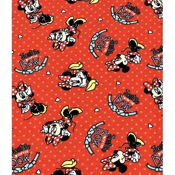 Springs Creative Minnie Mouse Cotton KNIT Fabric Go With the Bow red 100% Cotton Fabric sold by the yard