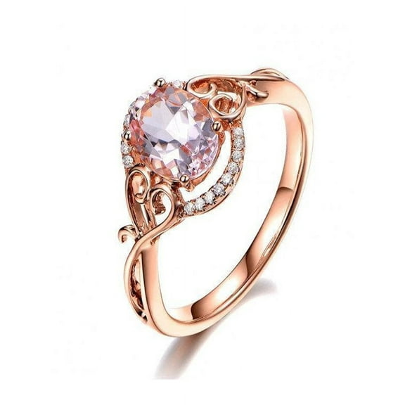 Limited Time Sale: 1.25 Carat Peach Pink Morganite (Oval Shaped Morganite) and Diamond Engagement Ring in 10k Rose Gold Jewelry